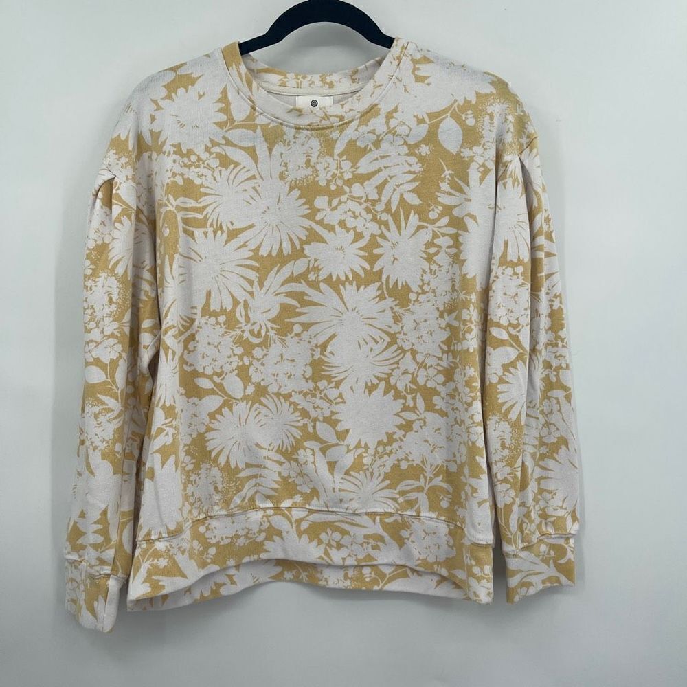 Sundry Long Sleeve White Floral Pullover Casual Mustard Sweater Size 2